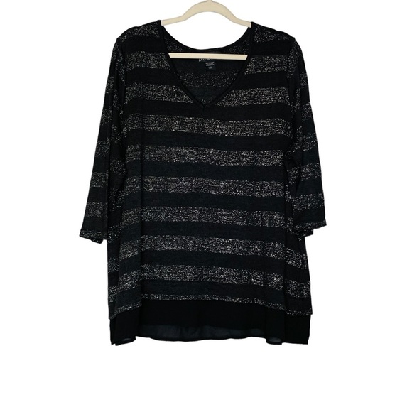 Lane Bryant black & silver metallic stripe v-neck 3/4 sleeve sweater. Size 22/24 - Picture 1 of 10
